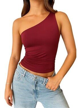 Women's One Shoulder Ruched Crop Top | Fitted Summer Going Out Tank